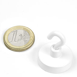 FTNW-25, Hakenmagnet weiß, Ø 25,3 mm, pulverbeschichtet, Gewinde M4
