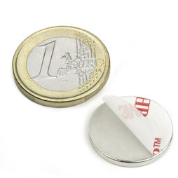 S-20-02-FOAM, Scheibenmagnet (selbstklebend) Ø 20 mm, Höhe 2 mm, Neodym, N35, vernickelt
