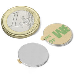 S-18-01-STIC, Scheibenmagnet selbstklebend Ø 18 mm, Höhe 1 mm, Neodym, N35, vernickelt