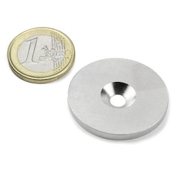 MD-34, Metallscheibe mit Senkbohrung, Ø 34 mm, als Gegenstück zu Magneten, kein Magnet!