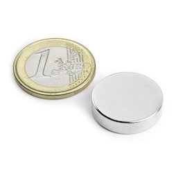 S-20-05-N, Scheibenmagnet Ø 20 mm, Höhe 5 mm, Neodym, N42, vernickelt