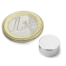 S-12-06-DN, Scheibenmagnet Ø 12 mm, Höhe 6 mm, Neodym, N42, vernickelt, diametral magnetisiert