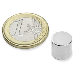 S-10-10-N, Scheibenmagnet Ø 10 mm, Höhe 10 mm, Neodym, N45, vernickelt
