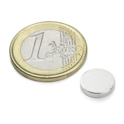 S-10-02-N, Scheibenmagnet Ø 10 mm, Höhe 2 mm, Neodym, N42, vernickelt