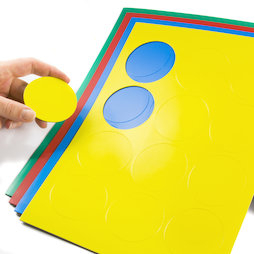 BA-014CI, Magnetsymbole Kreis groß, für Whiteboards & Planungstafeln, 12 Symbole pro A4-Bogen, in verschiedenen Farben