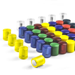 M-PC, Tafelmagnete zylindrisch, Neodym-Magnete mit Kunststoffkappe, Ø 14 mm, in verschiedenen Farben
