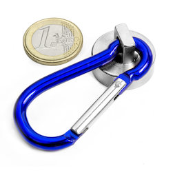 KTN-25B, Topfmagnet mit blauem Karabiner Ø 25 mm, Länge Karabiner 60 mm